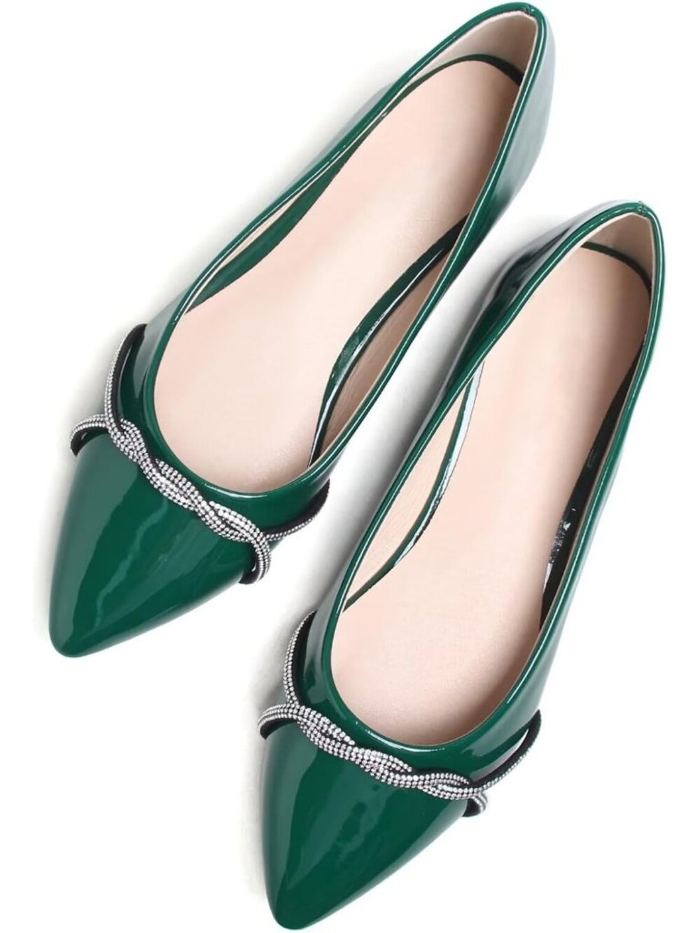 Women's B Green Chain Ballet Flat Fashion Pointed Toe Slip On Party Dress Shoes